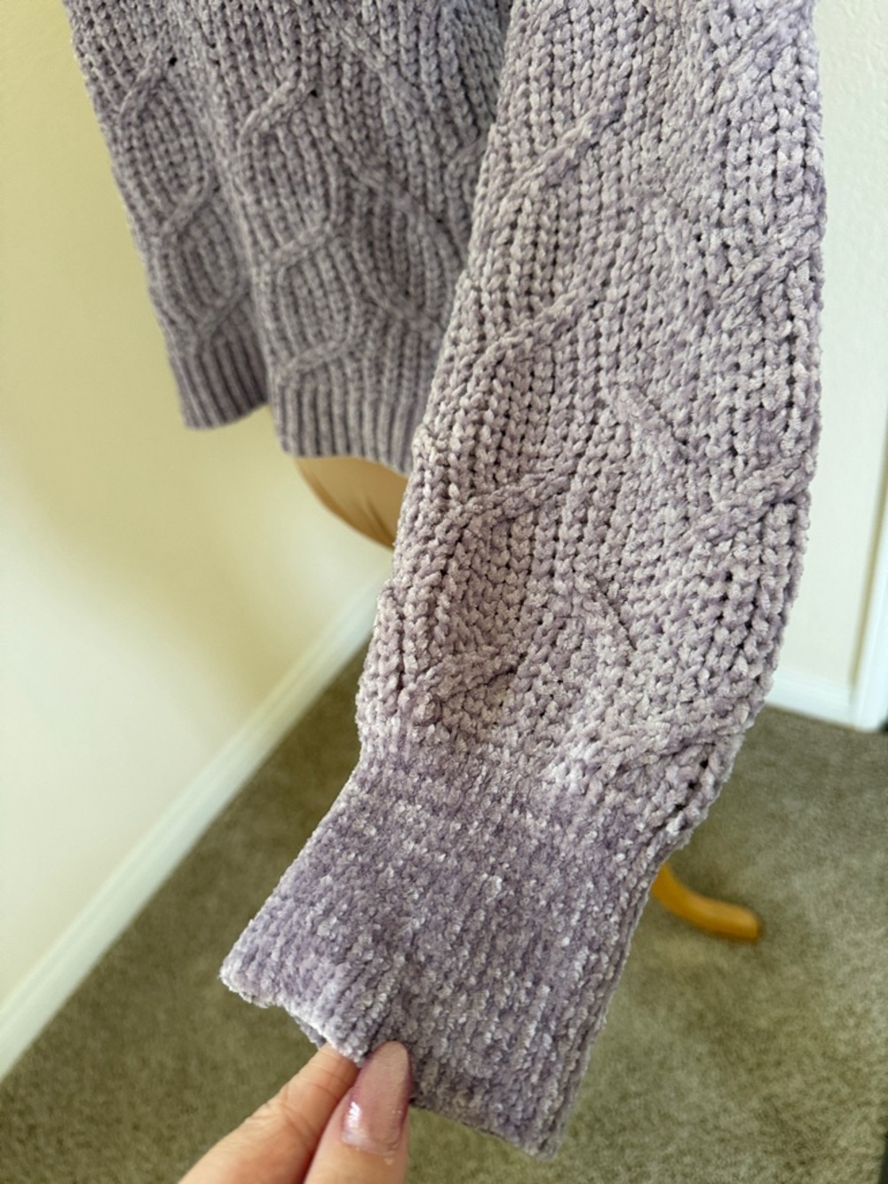 Lilac Chenille Cable Knit Sweater Cozy Spring Size M Pink Rose - Picture 7 of 9